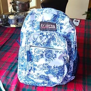 Jansport Trans backpack blue floral white, new open box